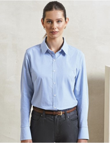 PRE-PR320-Womens Microcheck (Gingham) Long Sleeve Cotton Shirt